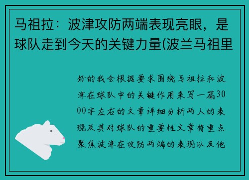 马祖拉：波津攻防两端表现亮眼，是球队走到今天的关键力量(波兰马祖里)